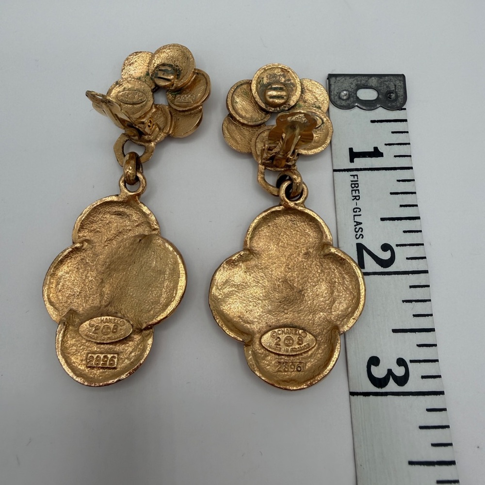 CHANEL Gold Metal Coin Medallion Drop Earrings, Signed 28 - Picture 8 of 14